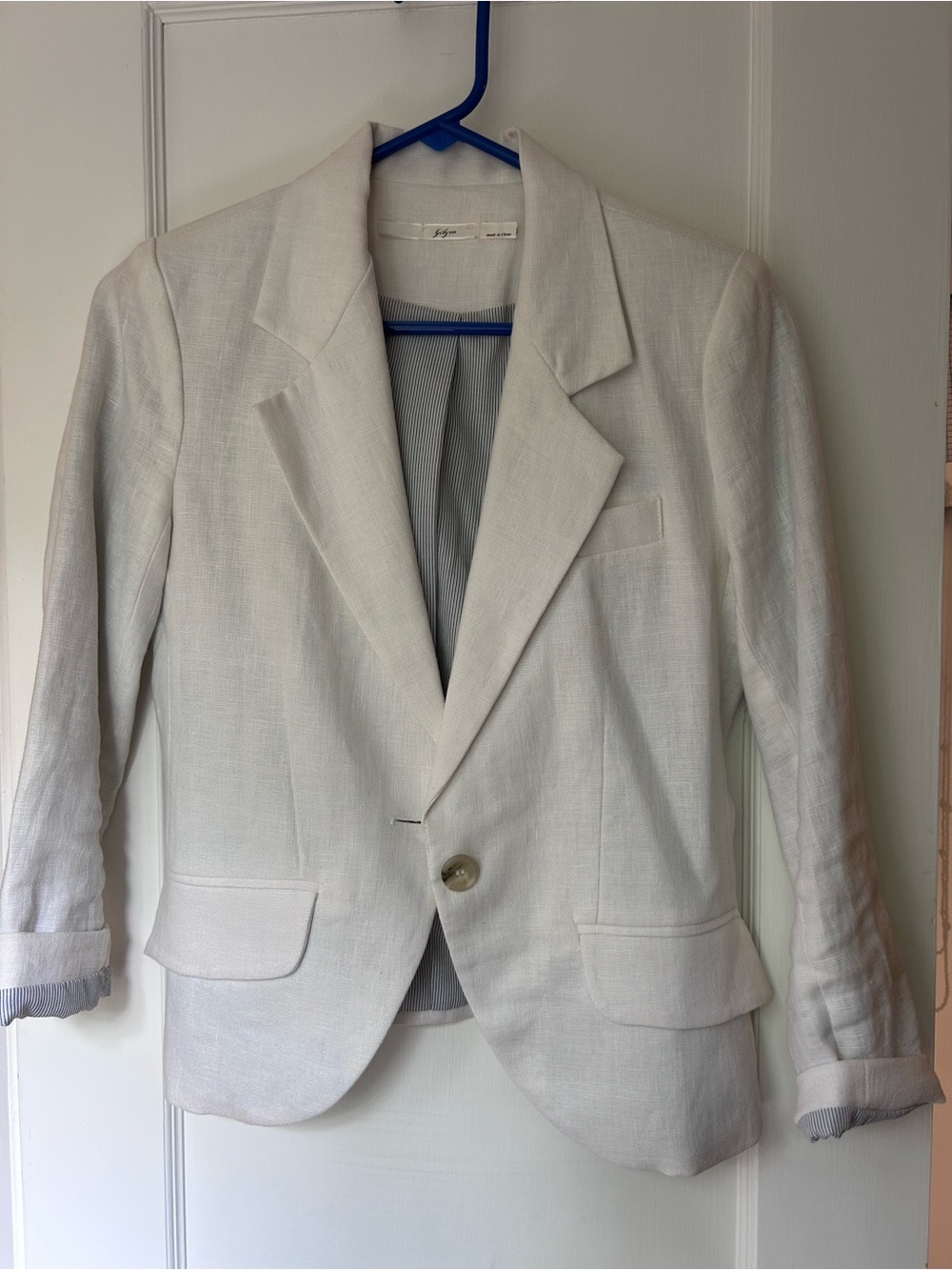 Women’s White Linen Single-Button Blazer